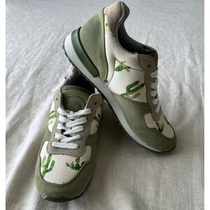 Inkkas Prickly Jogger Size 6 Cactus Print Sneaker Womens Green Suede Canvas Shoe